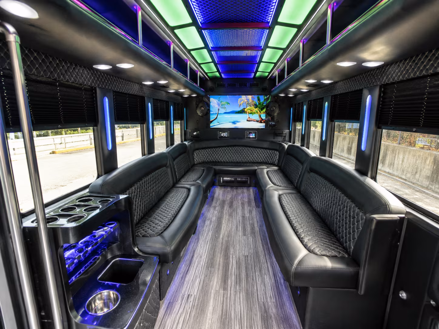 edinburg 18 passenger party bus inside