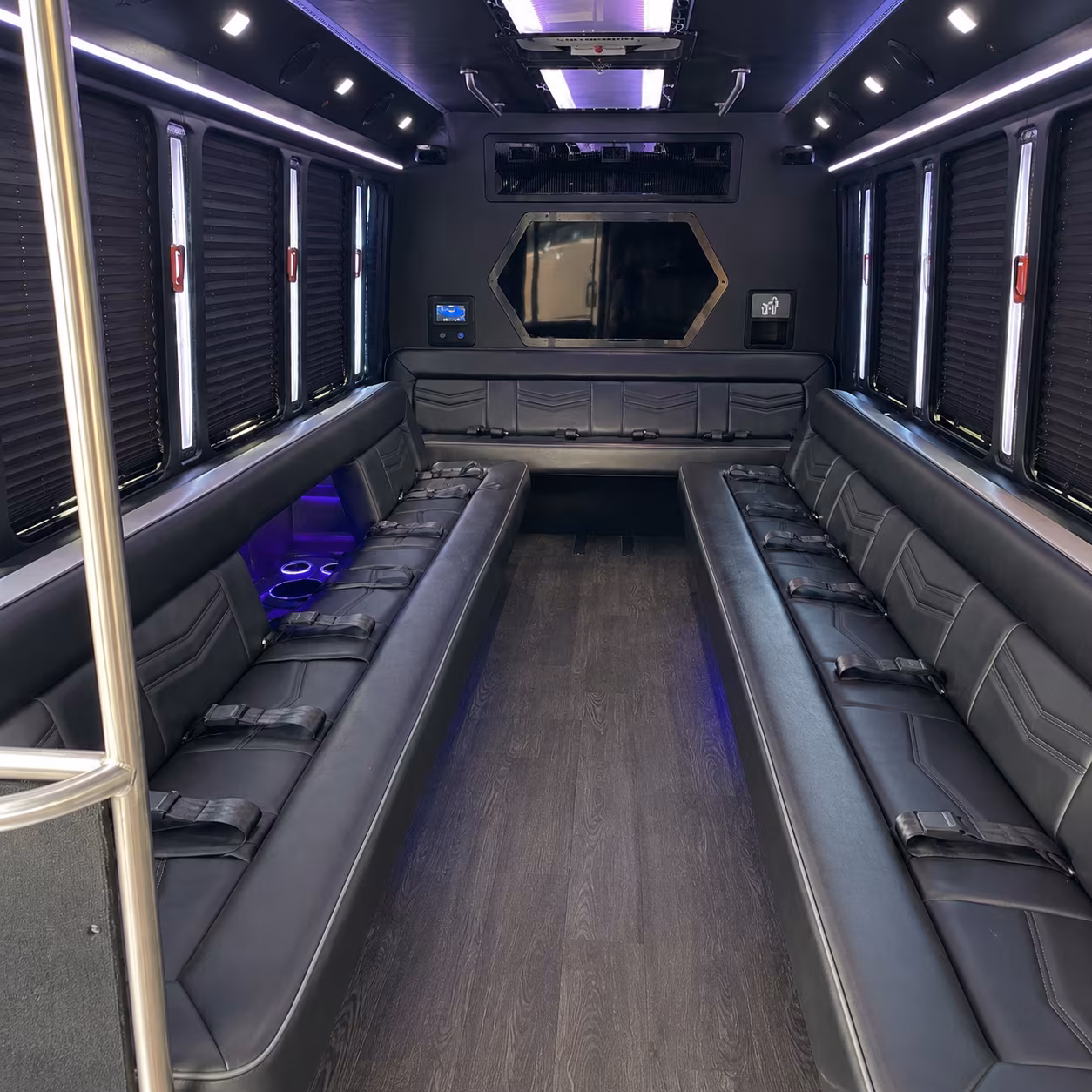 edinburg 18 passenger party bus interior