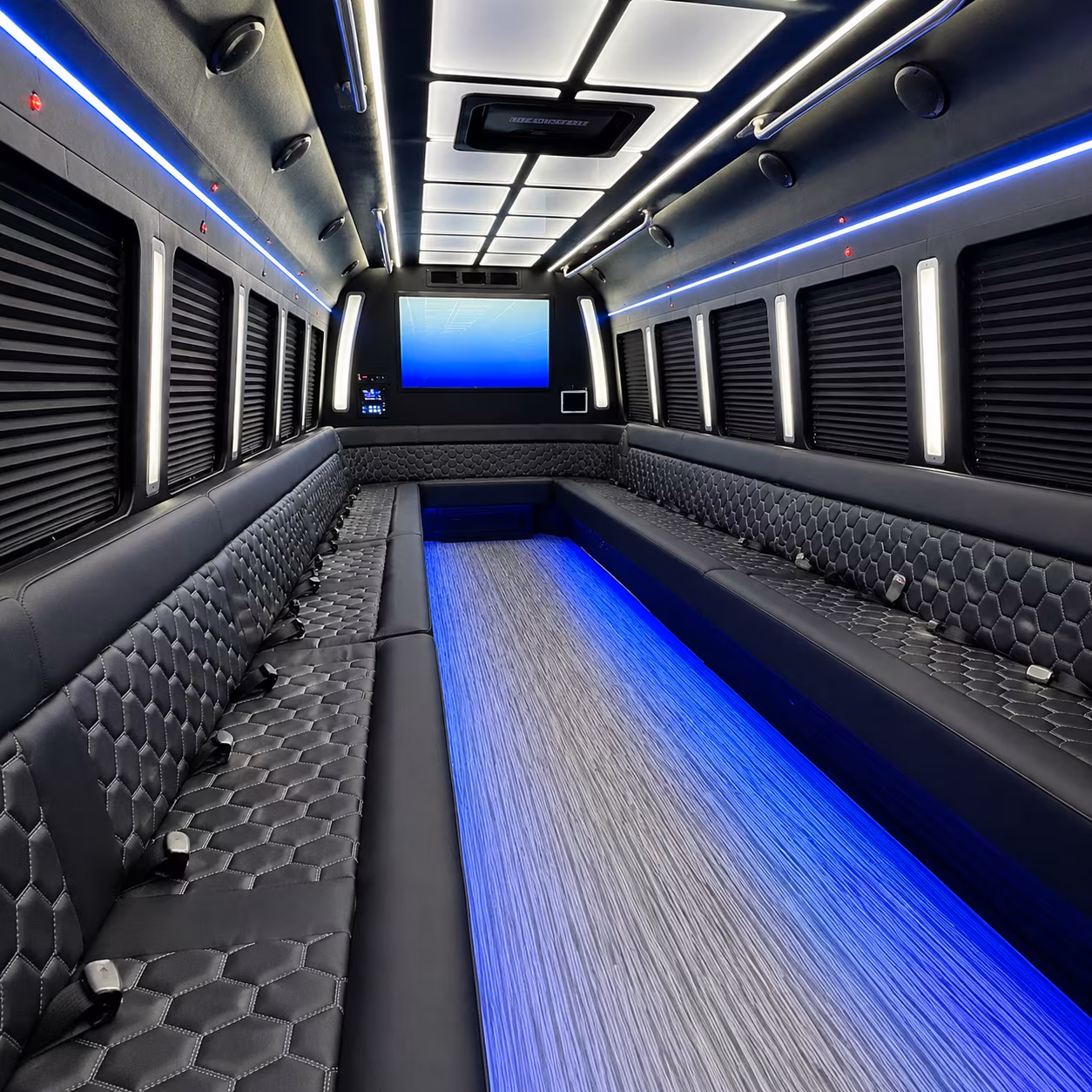 edinburg 50 passenger party bus inside